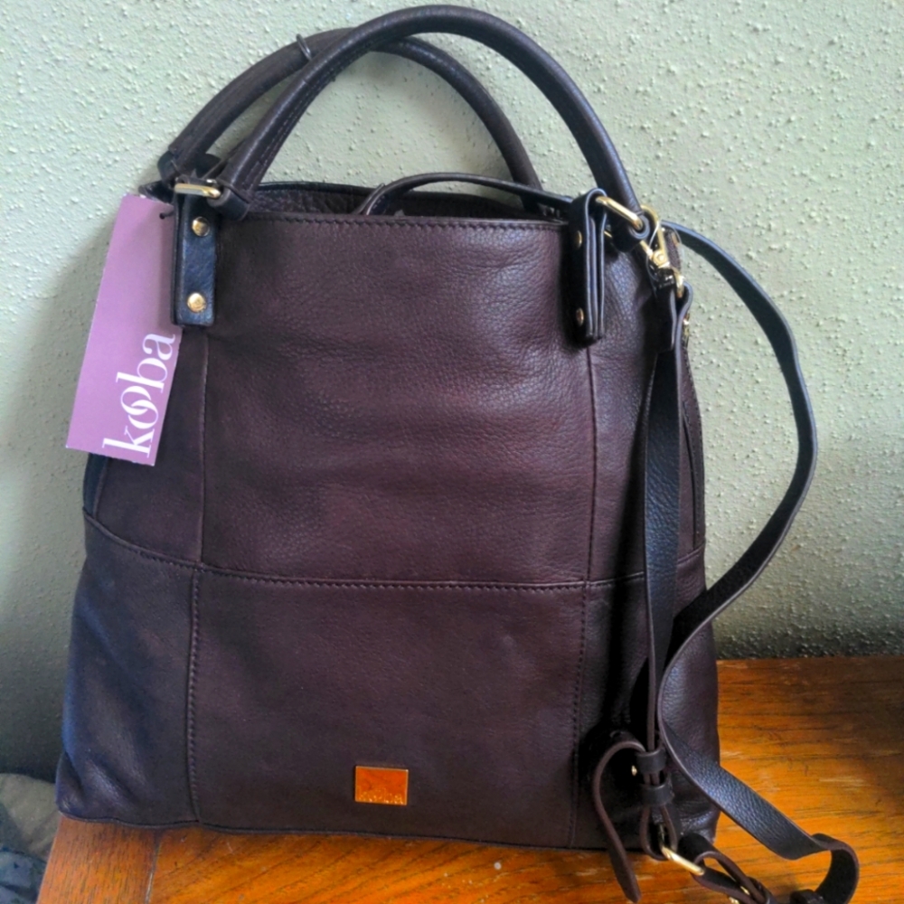 Kooba Burgundy Shoulder Bag with Adjustable Strap and Textured Leather